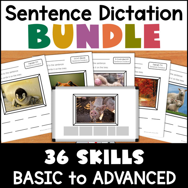 Sentence dictation yearlong bundle cover.