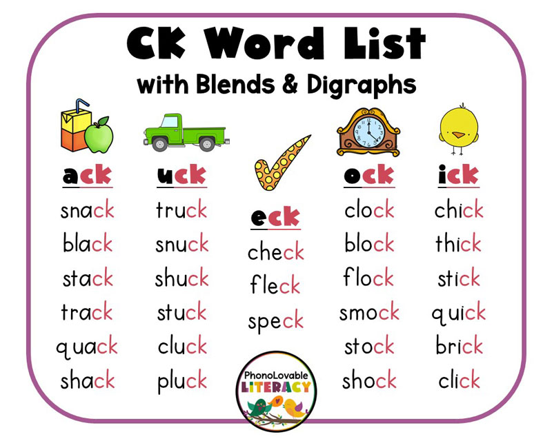 digraph ck word list blends digraphs