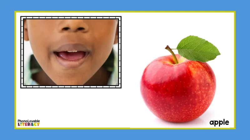 Short a mouth formation with apple.