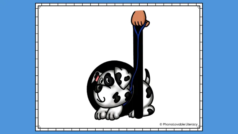 Embedded letter of beginning sound d with dog.