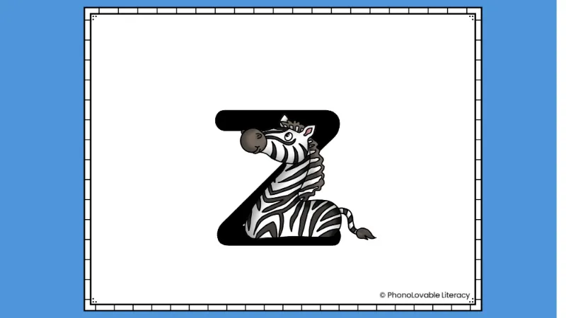 Embedded letter z sound with zebra.