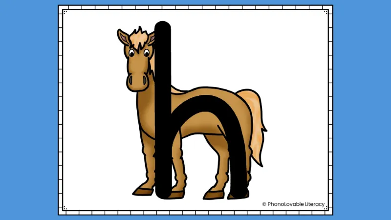Embedded letter h with horse.