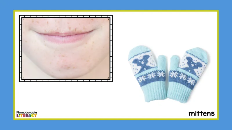 Mouth formation for m with mittens.