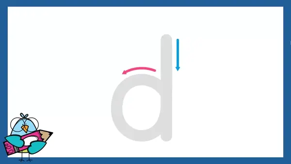 Letter d sound formation animation with lines.