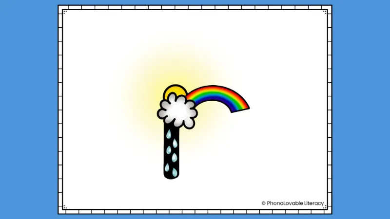 Embedded letter r sound with rainbow.