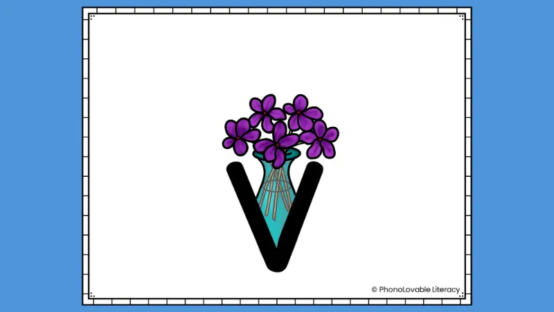Embedded letter v sound with vase.