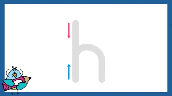 Letter h sound formation animation with lines.