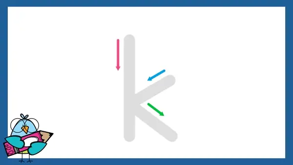 Letter k sound formation animation with lines.