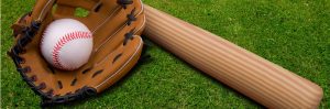 Letter sound b featured image of baseball in mitt and bat.
