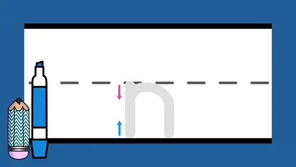 Letter n sound formation animation with lines.