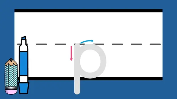 Letter p sound formation animation with lines.
