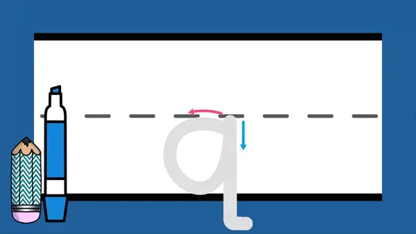 Letter q sound formation animation with lines.