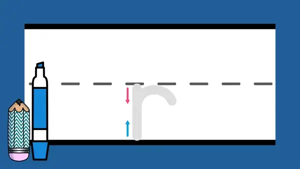 Letter r sound formation animation with lines.