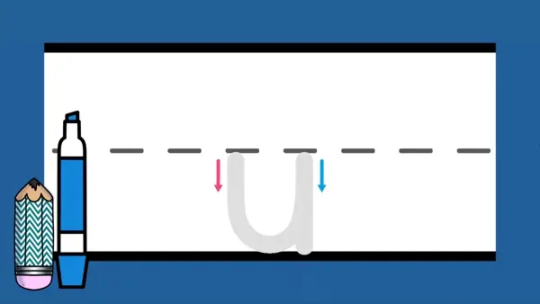Letter u sound formation animation with lines.