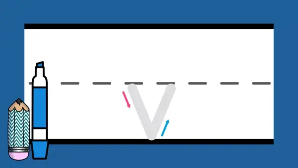Letter v sound formation animation with lines.