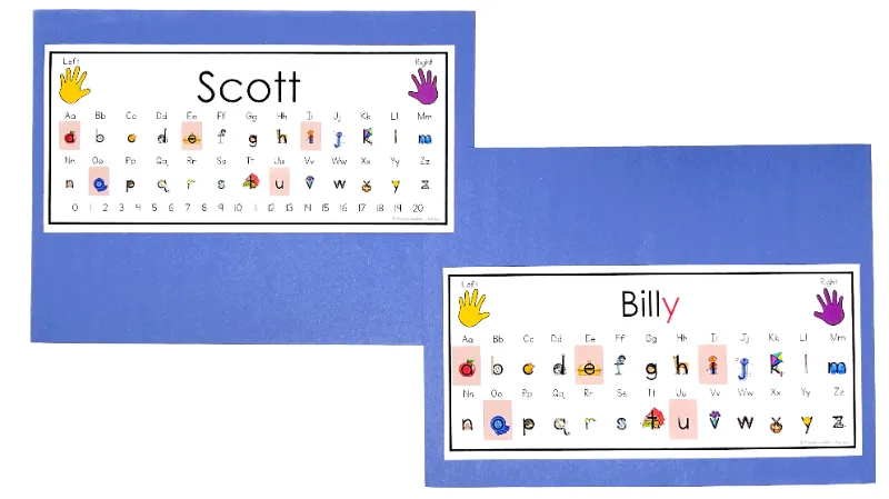 Examples of editable desk name plates showing different font sizes and red text next to black.
