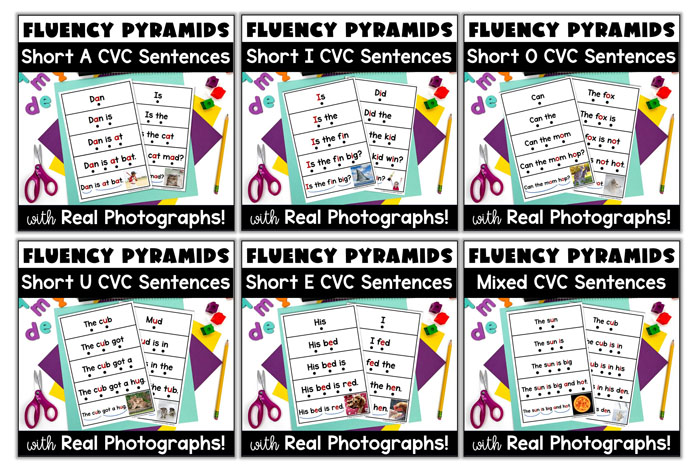 Phonics fluency foldables resource covers for CVC skills.
