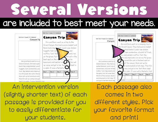 Several versions of decodable passages.