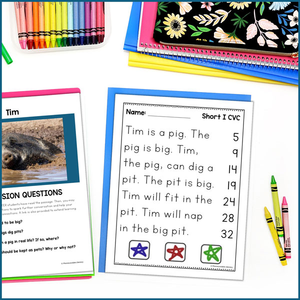 Short I CVC passage with decodable text.